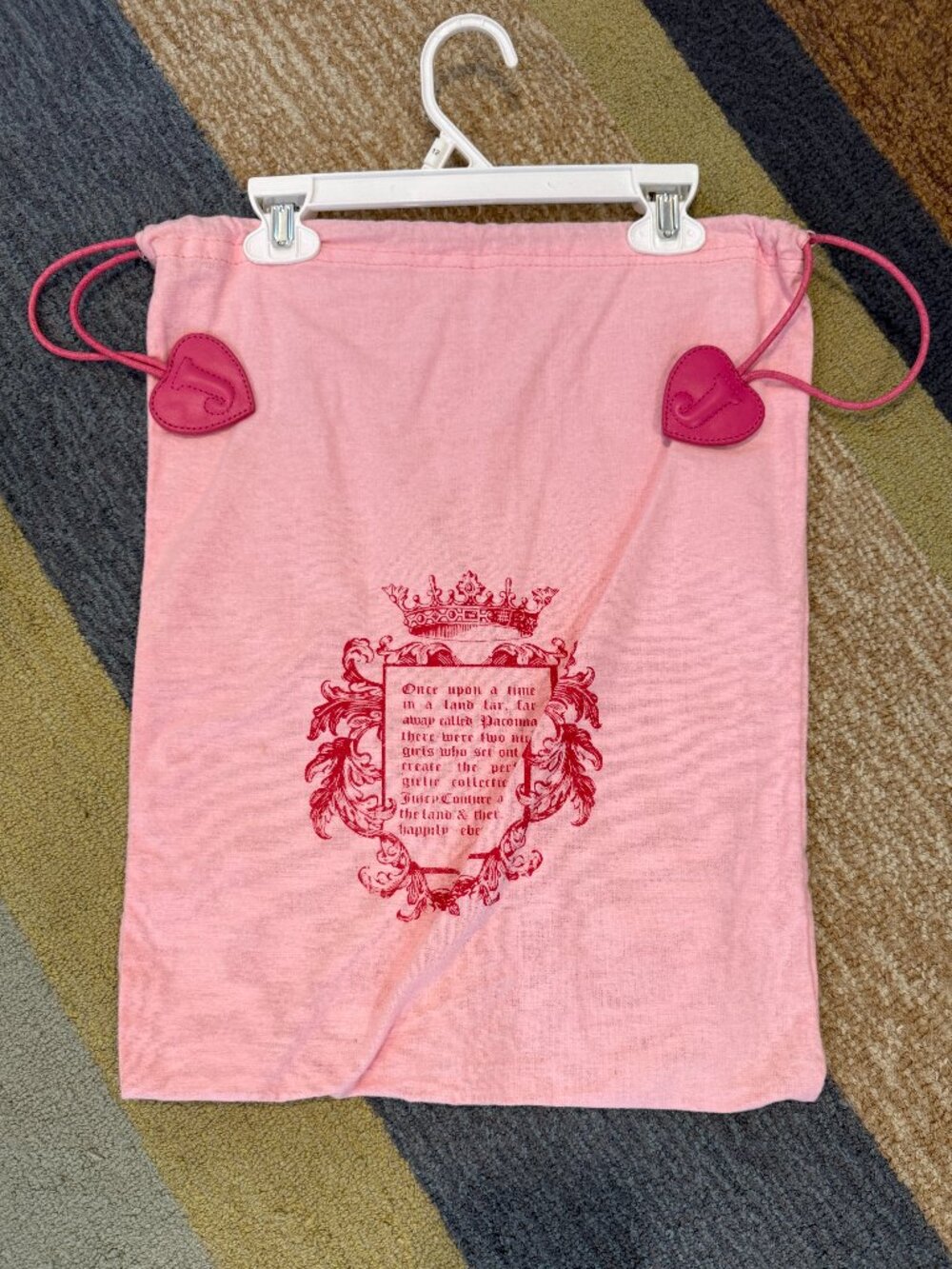 Vintage Juicy Couture Pink Y2K Dust Bag Heart Drawstring Crest